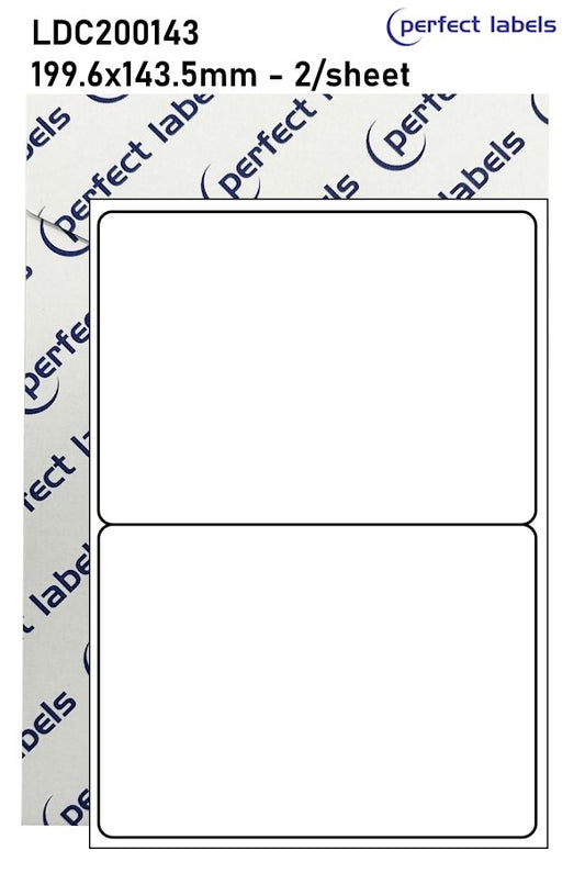 LDC200143 Perfect Labels | 199.6x143.5mm Rectangles 2 Labels Per Sheet - A4 100 or 500 Sheets/Box