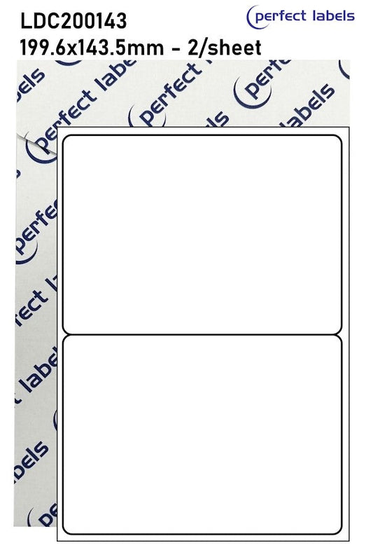 LDC200143 Red Permanent Perfect Labels | 199.6x143.5mm Rectangles 2 Labels Per Sheet - A4 100 or 500 Sheets/Box