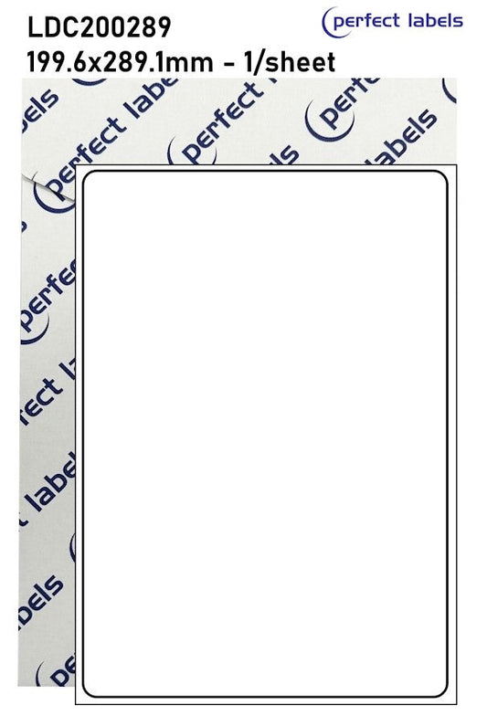 LDC200289 White Deepfreeze Perfect Labels | 199.6x289.1mm Rectangles 1 Labels Per Sheet - A4 100 or 500 Sheets/Box