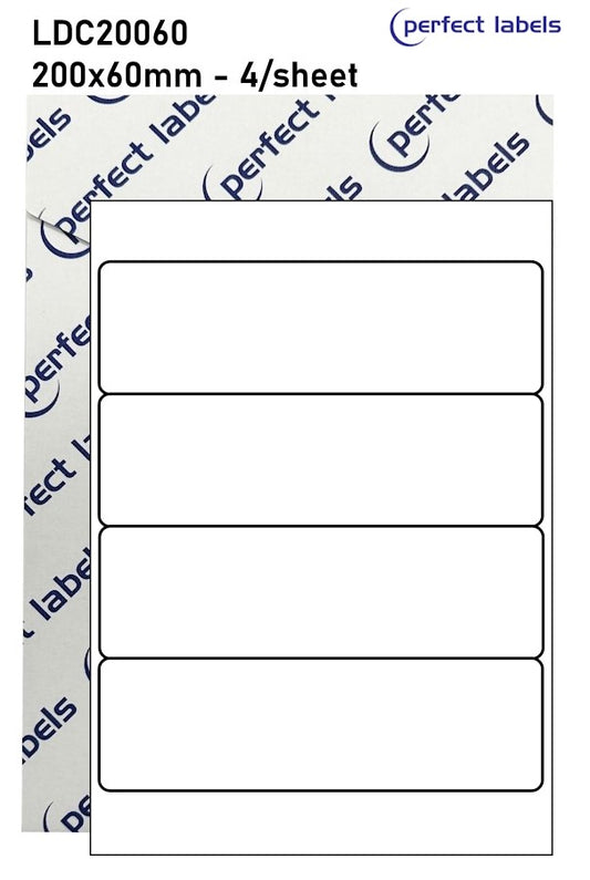 LDC20060 Perfect Labels | 200x60mm Rectangles 4 Labels Per Sheet - A4 100 or 500 Sheets/Box