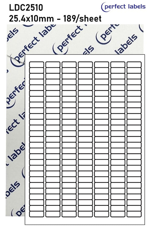 LDC2510 Perfect Labels | 25x10mm Rectangles 189 Labels Per Sheet - A4 100 or 500 Sheets/Box
