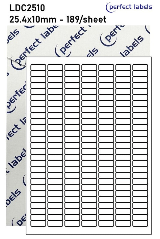 LDC2510 White Deepfreeze Perfect Labels | 25x10mm Rectangles 189 Labels Per Sheet - A4 100 or 500 Sheets/Box