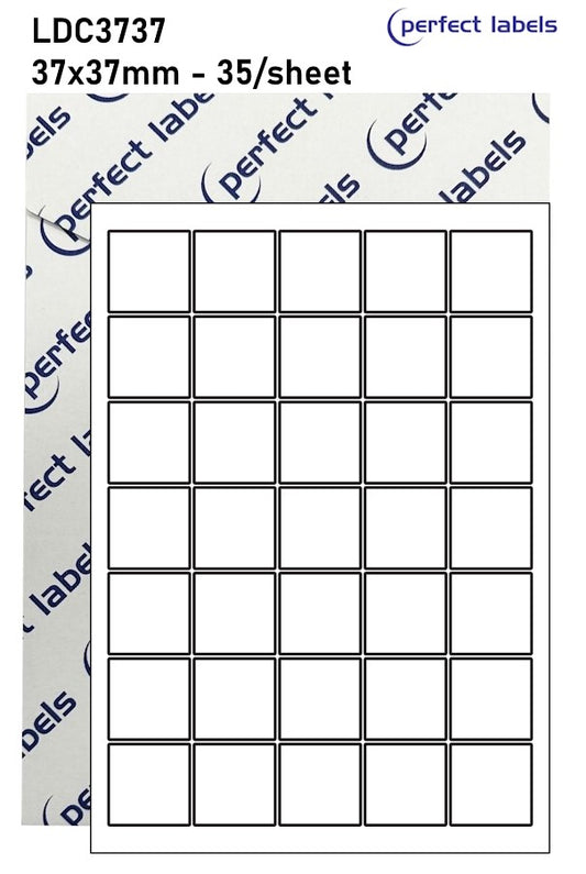 LDC3737 Perfect Labels | 37x37mm Squares 35 Labels Per Sheet - A4 100 or 500 Sheets/Box