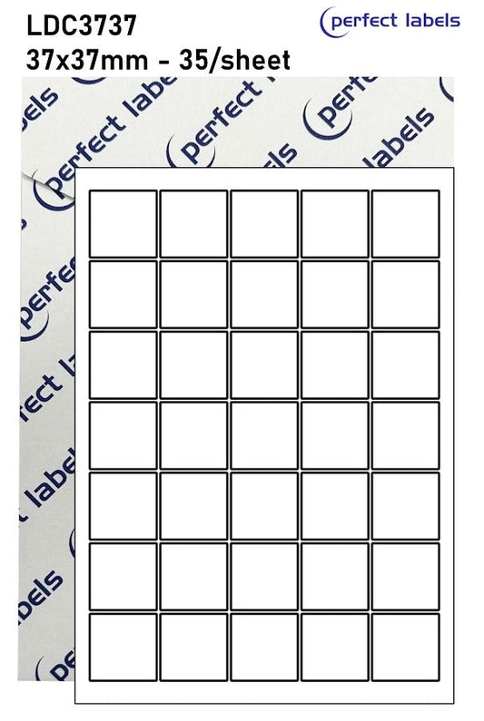 LDC3737 White Deepfreeze Perfect Labels | 37x37mm Squares 35 Labels Per Sheet - A4 100 or 500 Sheets/Box