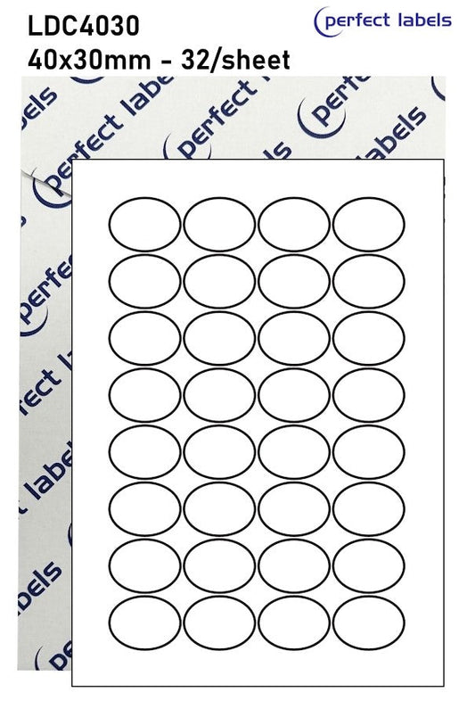 LDC4030 White Deepfreeze Perfect Labels | 40x30mm Ovals 32 Labels Per Sheet - A4 100 or 500 Sheets/Box