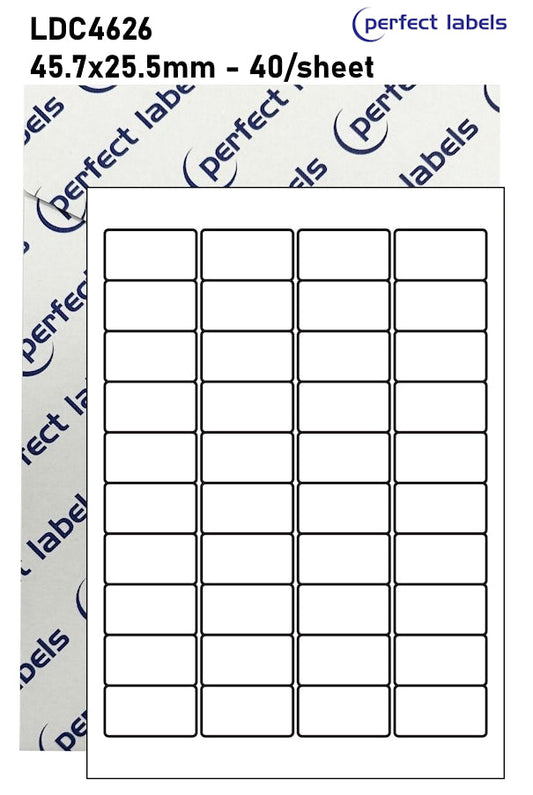 LDC4626 White Deepfreeze Perfect Labels | 45.7x25.5mm Rectangles 40 Labels Per Sheet - A4 100 or 500 Sheets/Box