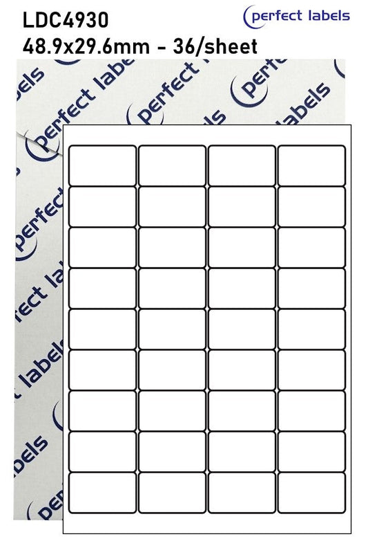 LDC4930 White Deepfreeze Perfect Labels | 48.9x29.6mm Rectangles 36 Labels Per Sheet - A4 100 or 500 Sheets/Box