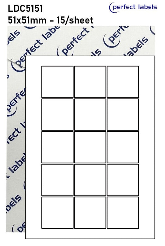 LDC5151 White Deepfreeze Perfect Labels | 51x51mm Squares 15 Labels Per Sheet - A4 100 or 500 Sheets/Box