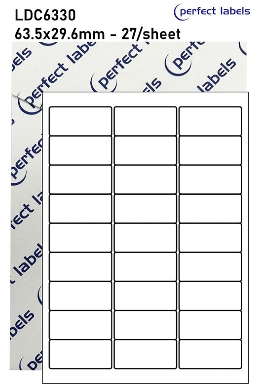 LDC6330 Perfect Labels | 63.5x29.6mm Rectangles 27 Labels Per Sheet - A4 100 or 500 Sheets/Box