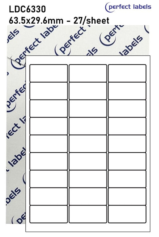LDC6330 White Deepfreeze Perfect Labels | 63.5x29.6mm Rectangles 27 Labels Per Sheet - A4 100 or 500 Sheets/Box