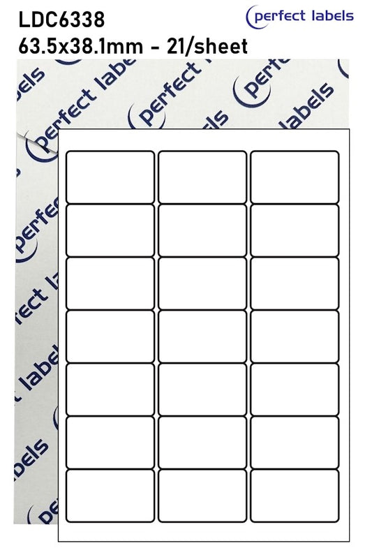 LDC6338 Perfect Labels | 63.5x38.1mm Rectangles 21 Labels Per Sheet - A4 100 or 500 Sheets/Box