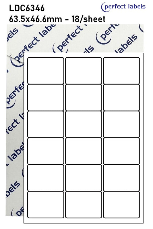 LDC6346 Perfect Labels | 63.5x46.6mm Rectangles 18 Labels Per Sheet - A4 100 or 500 Sheets/Box
