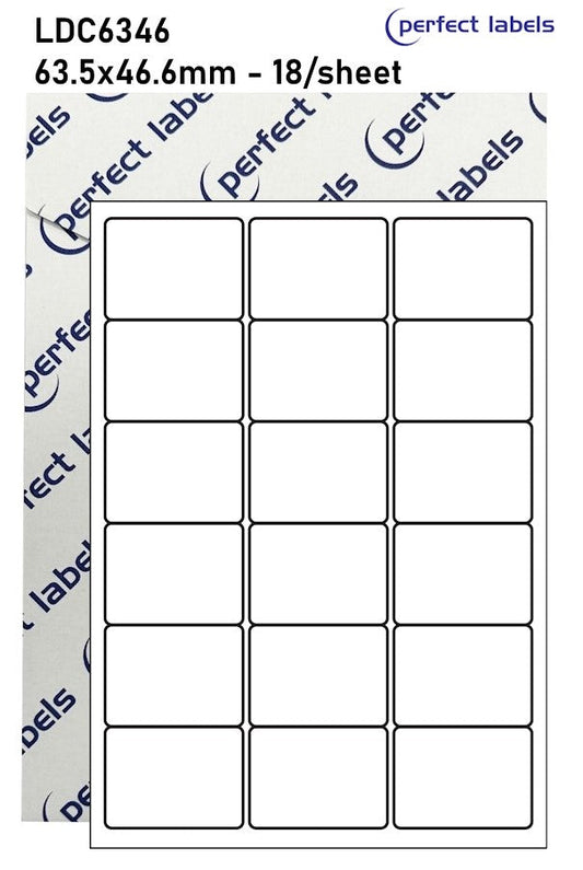 LDC6346 White Deepfreeze Perfect Labels | 63.5x46.6mm Rectangles 18 Labels Per Sheet - A4 100 or 500 Sheets/Box
