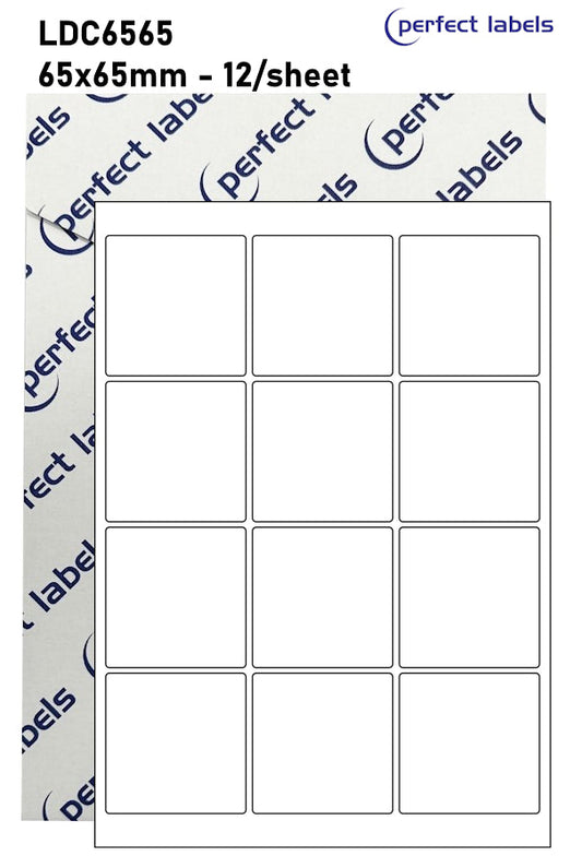 LDC6565 Yellow Permanent Perfect Labels | 65x65mm Squares 12 Labels Per Sheet - A4 100 or 500 Sheets/Box