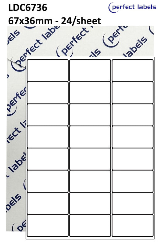 LDC6736 Blue Permanent Perfect Labels | 67x36mm Rectangles 24 Labels Per Sheet - A4 100 or 500 Sheets/Box