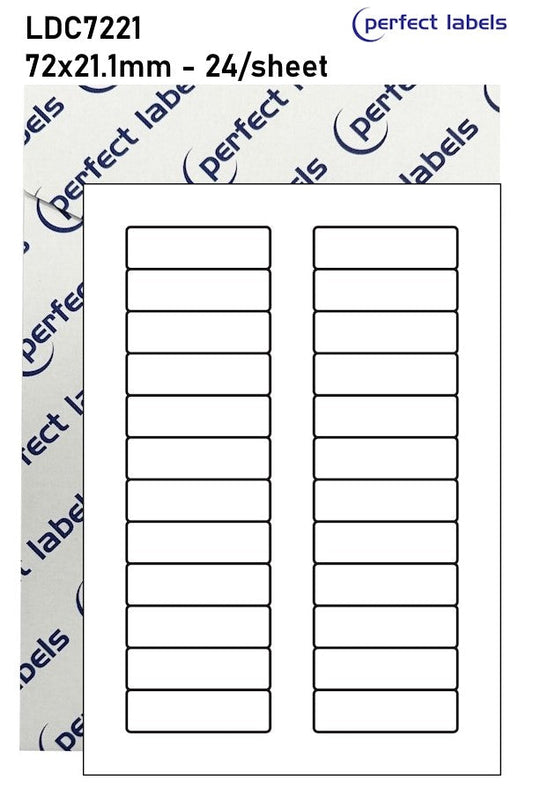 LDC7221 White Deepfreeze Perfect Labels | 72x21.1mm Rectangles 24 Labels Per Sheet - A4 100 or 500 Sheets/Box