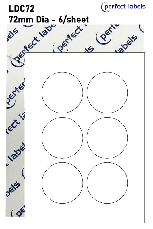LDC72 White Deepfreeze Perfect Labels | 72mm Dia Circles 6 Labels Per Sheet - A4 100 or 500 Sheets/Box