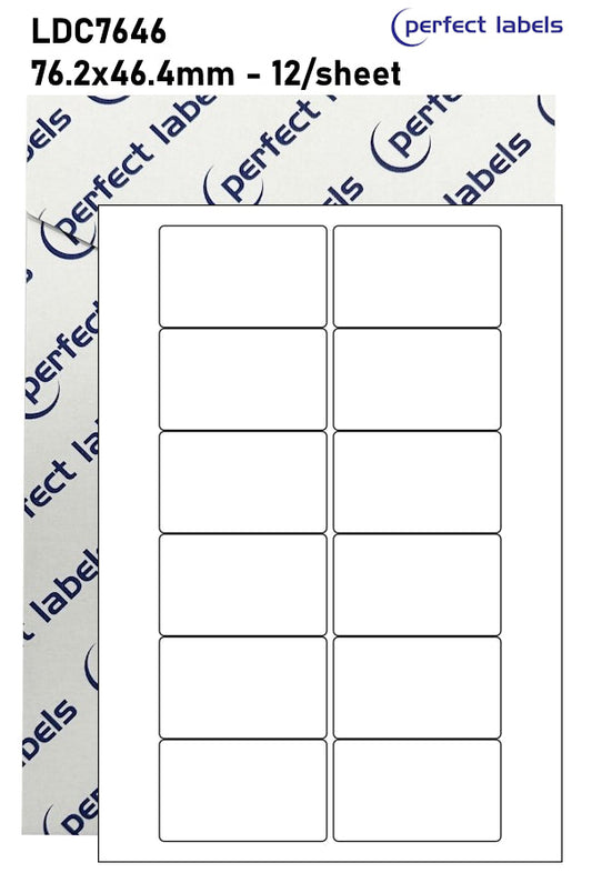 LDC7646 White Deepfreeze Perfect Labels | 76.2x46.4mm Rectangles 12 Labels Per Sheet - A4 100 or 500 Sheets/Box