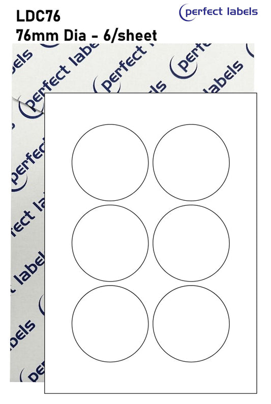 LDC76 White Deepfreeze Perfect Labels | 76mm Dia Circles 6 Labels Per Sheet - A4 100 or 500 Sheets/Box
