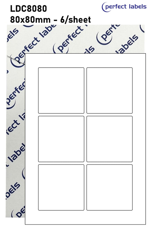 LDC8080 White Permanent Perfect Labels | 80x80mm Squares 6 Labels Per Sheet - A4 100 or 500 Sheets/Box