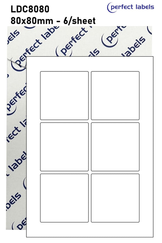 LDC8080 White Deepfreeze Perfect Labels | 80x80mm Squares 6 Labels Per Sheet - A4 100 or 500 Sheets/Box