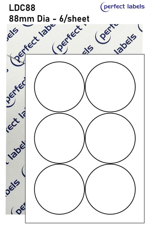 LDC88 White Deepfreeze Perfect Labels | 88mm Dia Circles 6 Labels Per Sheet - A4 100 or 500 Sheets/Box