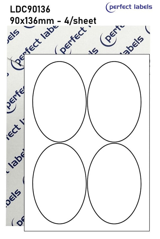 LDC90136 White Deepfreeze Perfect Labels | 90x136mm Ovals 4 Labels Per Sheet - A4 100 or 500 Sheets/Box