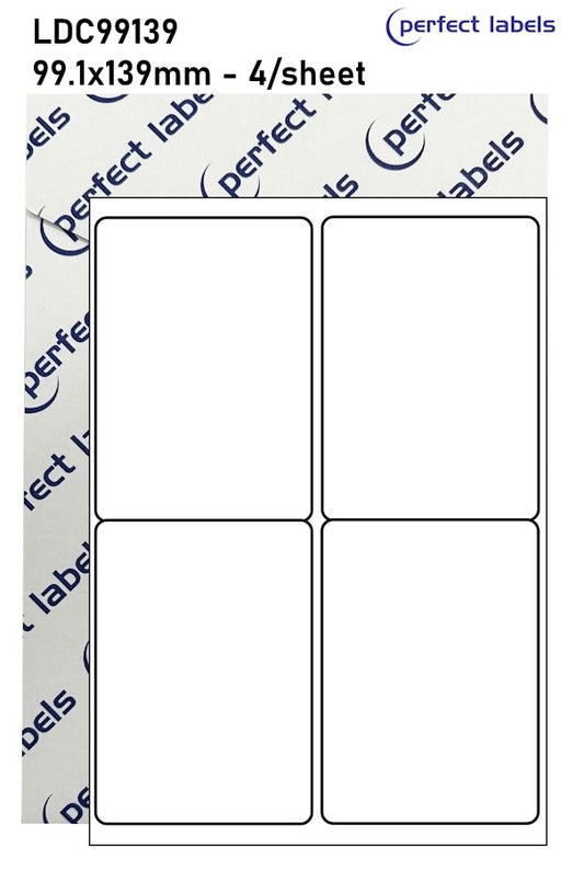 LDC99139 Perfect Labels | 99.1x139mm Rectangles 4 Labels Per Sheet - A4 100 or 500 Sheets/Box