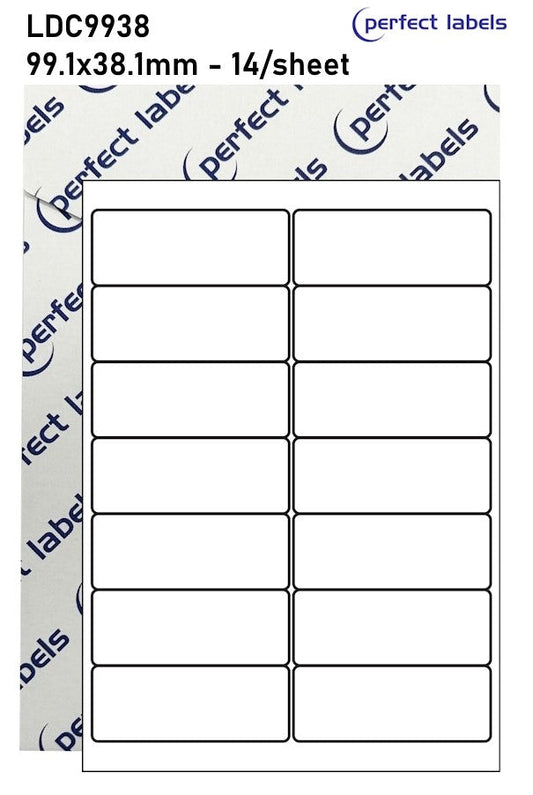 LDC9938 White Deepfreeze Perfect Labels | 99.1x38.1mm Rectangles 14 Labels Per Sheet - A4 100 or 500 Sheets/Box