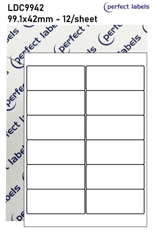 LDC9942 White Deepfreeze Perfect Labels | 99.1x42mm Rectangles 12 Labels Per Sheet - A4 100 or 500 Sheets/Box
