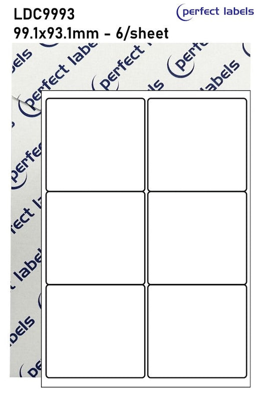 LDC9993 White Deepfreeze Perfect Labels | 99.1x93.1mm Rectangles 6 Labels Per Sheet - A4 100 or 500 Sheets/Box