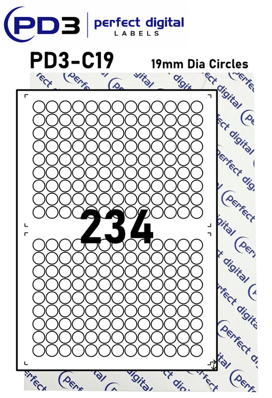 PD3-C19 SRA3 Digital Labels 19mm Dia Circles