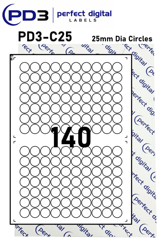 PD3-C25 SRA3 Digital Labels 25mm Dia Circles