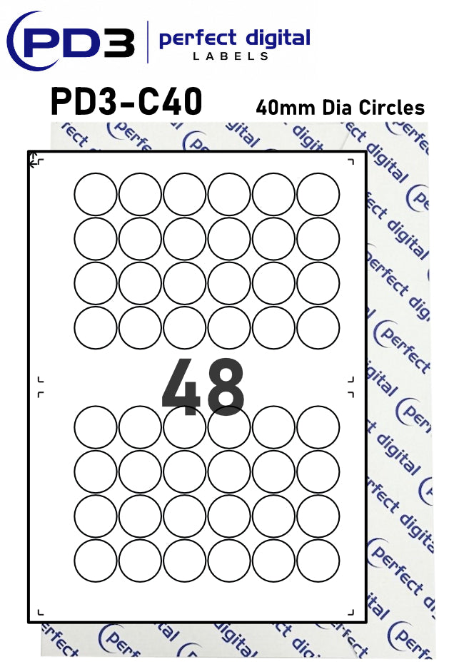 PD3-C40 SRA3 Digital Labels 40mm Dia Circles