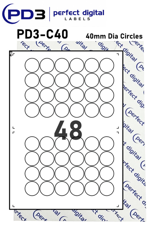 PD3-C40 SRA3 Digital Labels 40mm Dia Circles