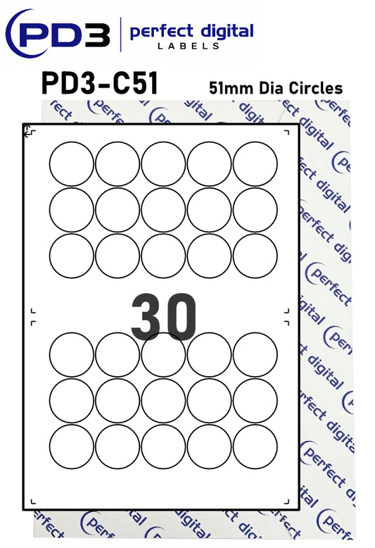 PD3-C51 SRA3 Digital Labels 51mm Dia Circles