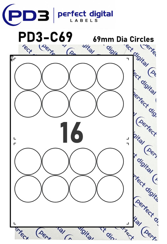 PD3-C69 SRA3 Digital Labels 69mm Dia Circles