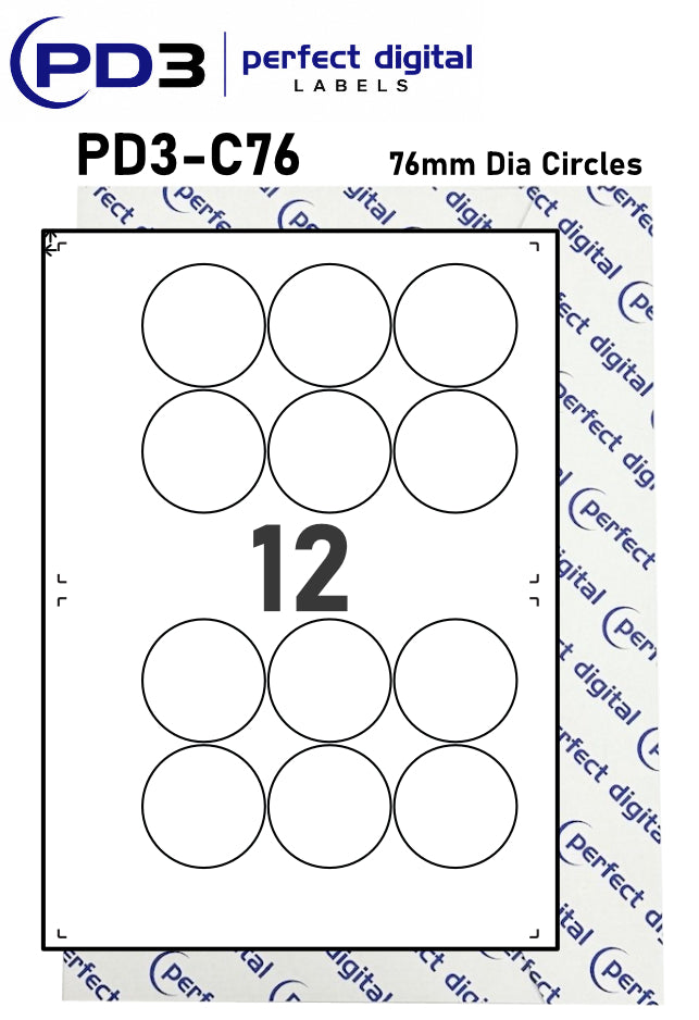 PD3-C76 SRA3 Digital Labels 76mm Dia Circles