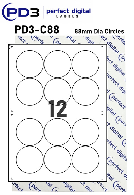 PD3-C88 SRA3 Digital Labels 88mm Dia Circles