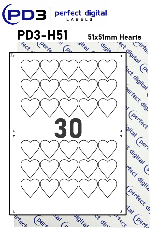 PD3-H51 SRA3 Digital Labels 51x51mm Hearts
