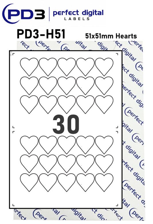 PD3-H51 SRA3 Digital Labels 51x51mm Hearts